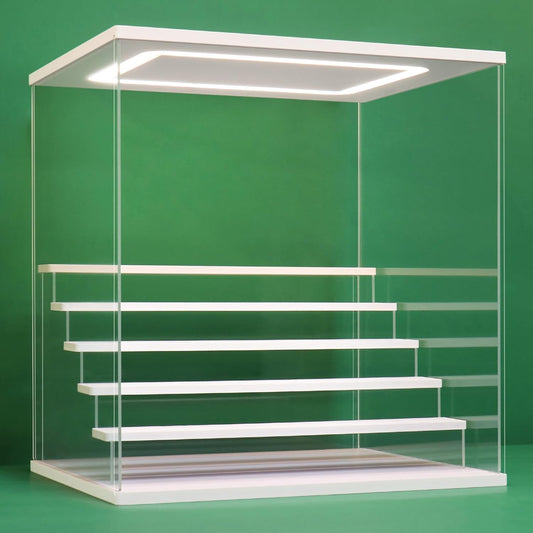 NONEMEY Clear Acrylic Display Case Stand with LED Light 2/3/4/5/6 Tier Storage Box Showcase Dustproof Organizer Box for Collectibles (White 6 Tiers 15.7 * 12.5 * 16.5inch)
