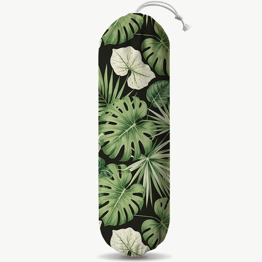 Green Leaves Plastic Bag Holder, Wall Mount Plastic Bags Organizer for Car Trash, Tropical Home Kitchen Decor, Reusable Grocery Bag Organizer, Kitchen Pattern Garbage Bags 52
