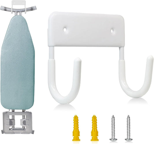 BiJun Ironing Board Holder Wall Mount, Ironing Board Hanger with 5 Inch Length, Iron Board Hook Wall Mount for Laundry Rooms (White)