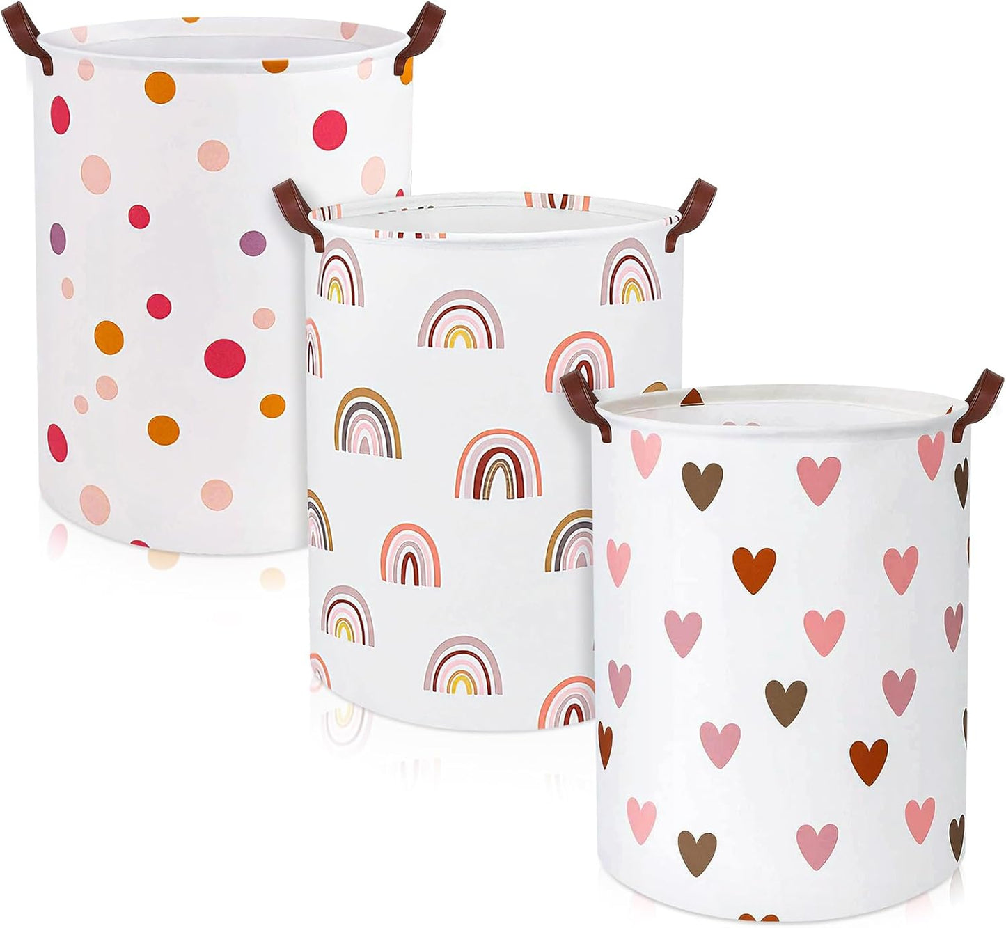 Patelai 3 Pieces Large Laundry Hamper Round Collapsible Organizer Storage Bin Waterproof Foldable Dirty Clothes Laundry Basket for Home Bathroom(Rainbow)