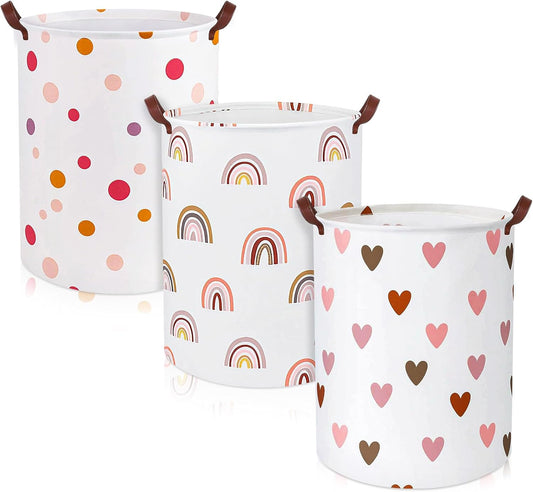 Patelai 3 Pieces Large Laundry Hamper Round Collapsible Organizer Storage Bin Waterproof Foldable Dirty Clothes Laundry Basket for Home Bathroom(Rainbow)