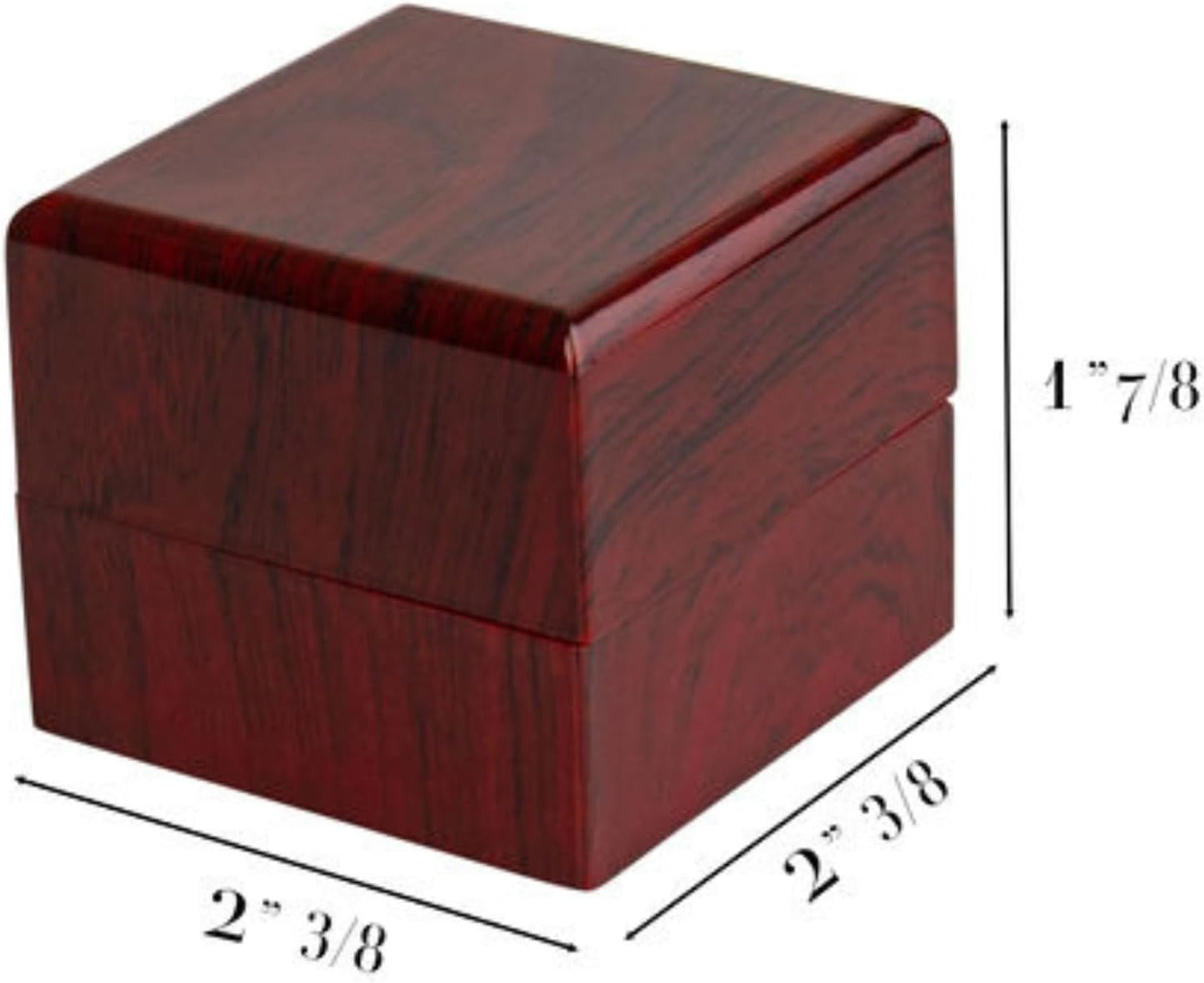 Novel Box Cherry Luxury Ring Jewelry Box with LED Light 2.37x2.37x1.87 Inches - Authentic Mahogany with White Insert - Unique Ring Box for Proposal, Engagement, Wedding, or Small Jewelry Display Gifts