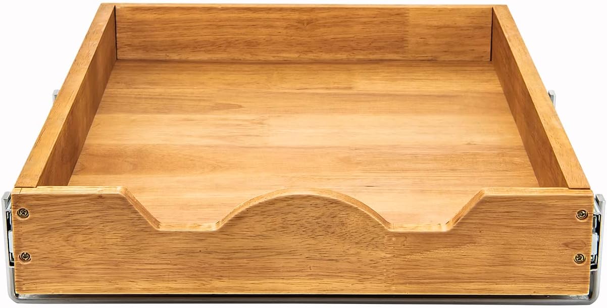 DINDON 1 Tier Pull Out Cabinet Organizer (14" W x 21" D) Single Tier Heavy Duty Sliding Wood Drawer Under Cabinet Shelf Organization Storage