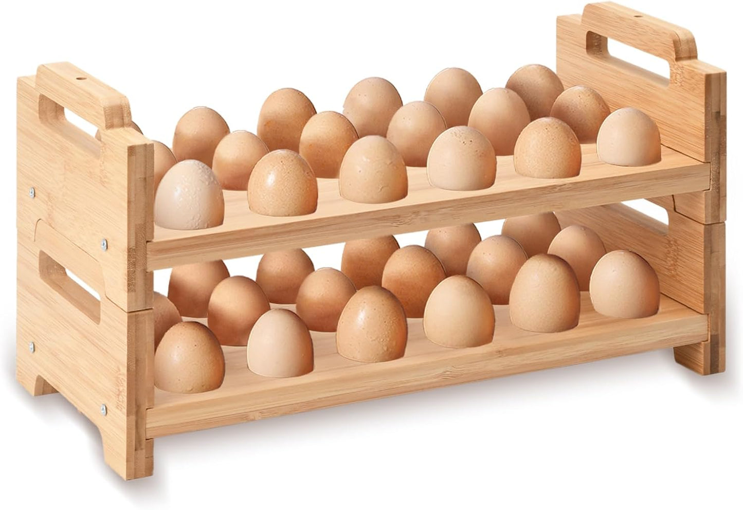 2-Tier Wooden Egg Holder - Egg Basket For Gathering Fresh Eggs, Layer Egg Tray Holder Countertop For 18 Eggs,Tier Egg Organizer For Farmhouse Kitchen Refrigerator Fits Duck, Turkey, Chicken Eggs