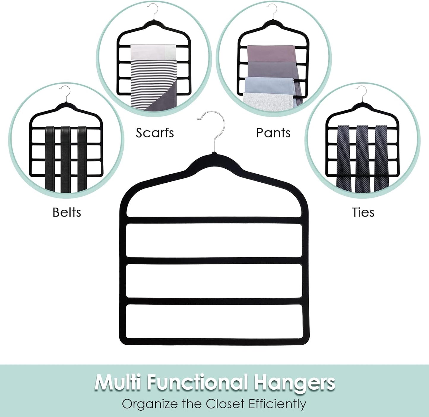 Velvet Hangers Space Saving Non Slip Pant Velvet Hangers, DUDUCOFU 8 Pack Black Multi Layer Clothes Hangers Closet Organizer for Pants Trousers Scarf