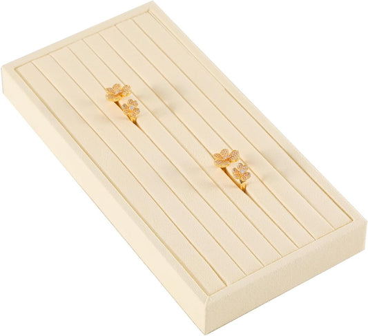 Dark Blue Jewelry Display Tray Ring Necklace Earring Bangle Organizer Multifunctional Storage Case for Jewelry Showcase (Long Ring Tray(beige))