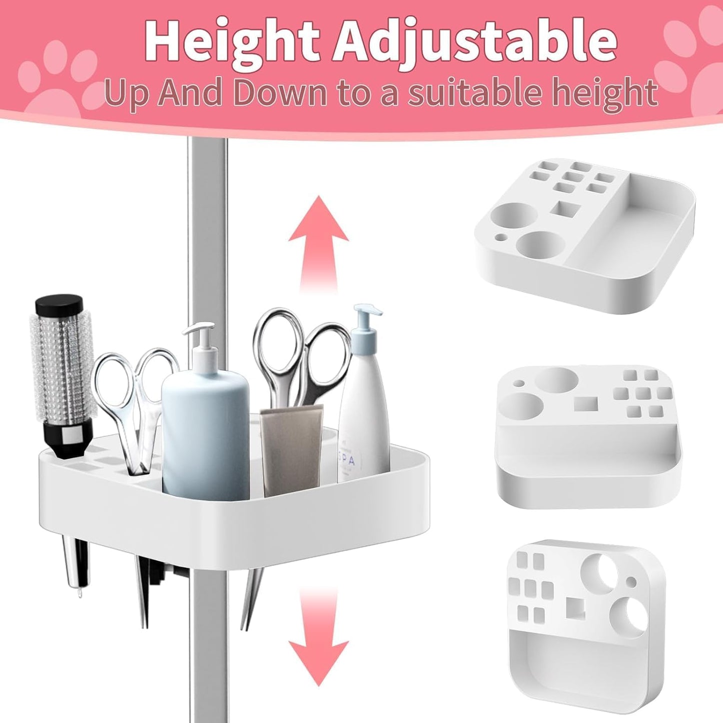 VFK 36''/47''Large Dog Grooming Table, Foldable Pet Station at Home, Dog Grooming Table,Adjustable Cat Drying Desktop with Arms, Nooses, Mesh Tray (Stainless Steel pet Table, 36" Pink)