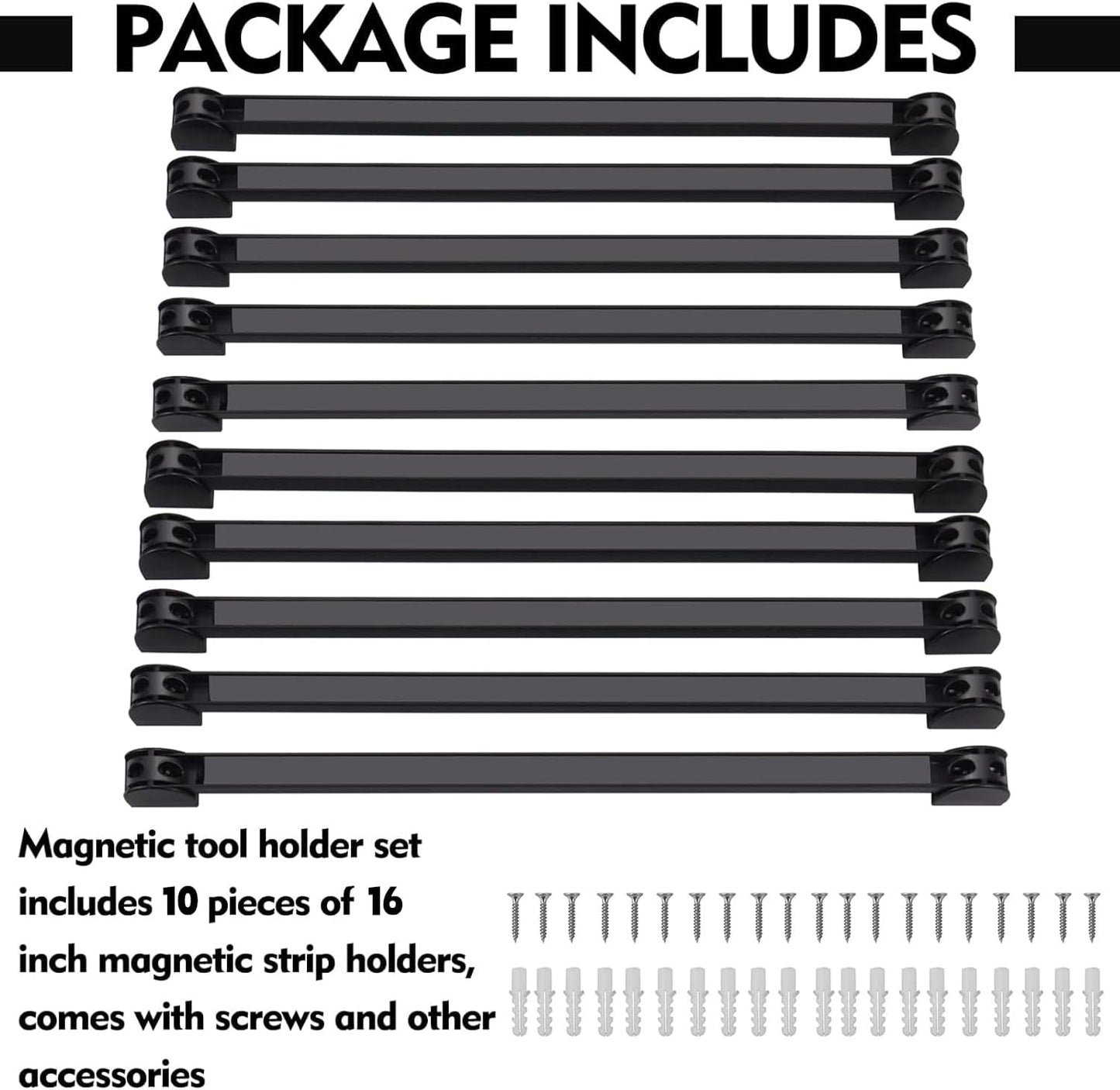 16" Magnetic Tool Holder, 10 Packs Magnetic Storage Strips Magnet Bar PVC Coated for Garage Tool Organizer Mounted Hanging Strip,Heavy Duty of Holder Easy to Install