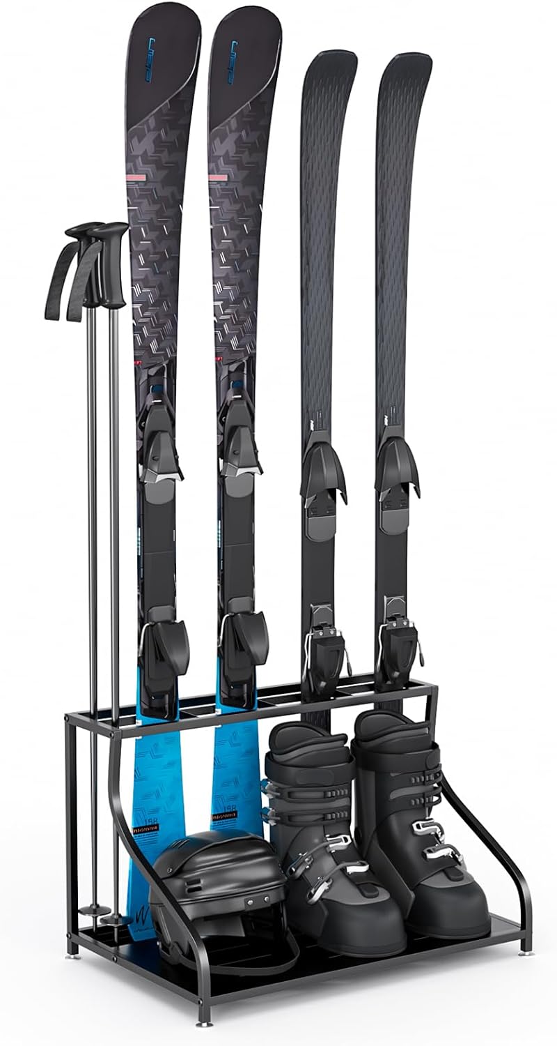Ski Storage Rack-Holder Garage - Freestanding Ski Equipment Organizer Ski Boot Snowboard Rack Stand Snow Gear Storage