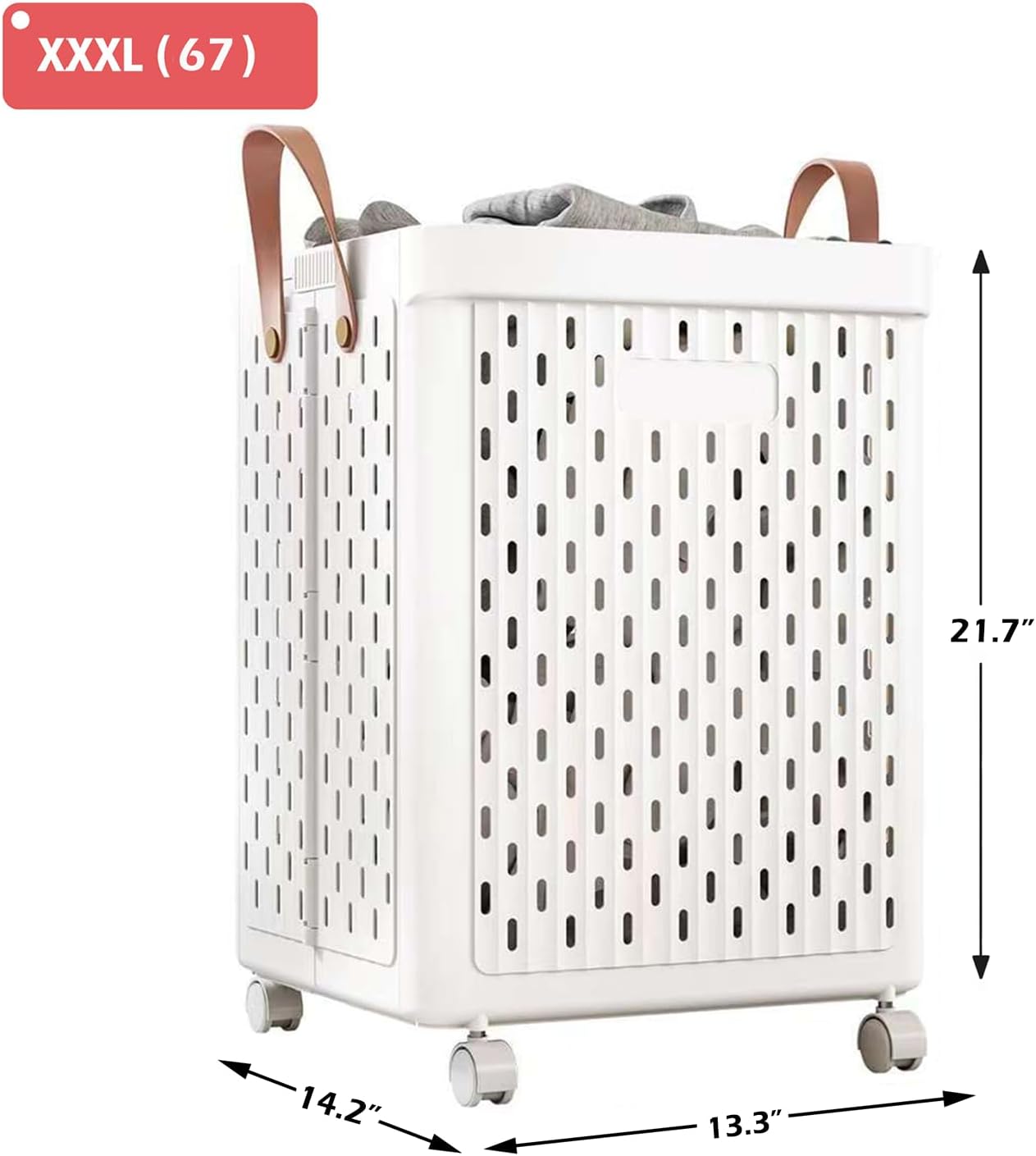 UAK Laundry Basket with Wheels, Collapsible Plastic Laundry Hamper with Handle, Foldable Laundry Basket Organizer for Laundry and Bathroom (Snow White, XXXL)