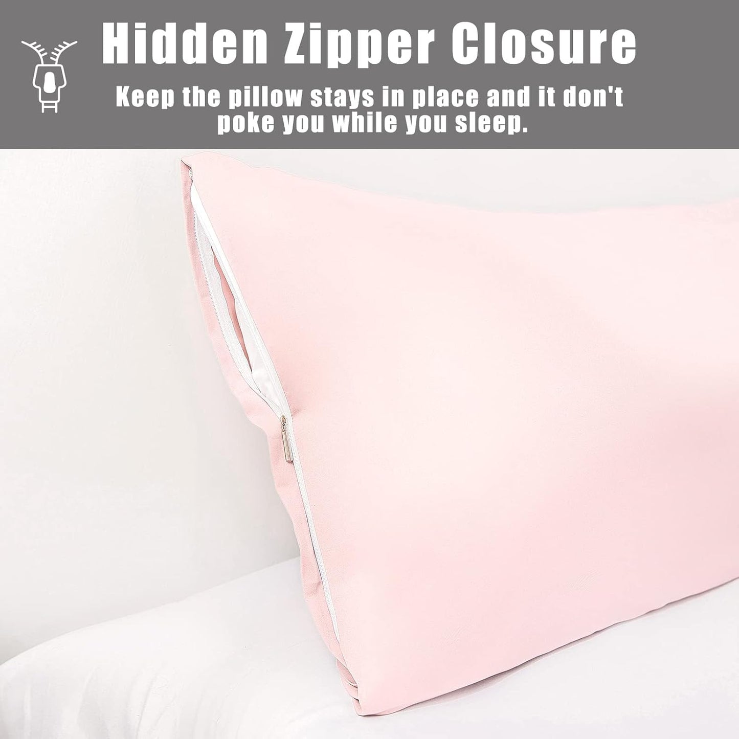 Body Pillow Cases Cover, Bamboo Rayon Pink Body Pillowcases with Zipper Closure, Cooling and Breathable Pillow Case for Hot Sleepers and Night Sweats, 20x54 inches