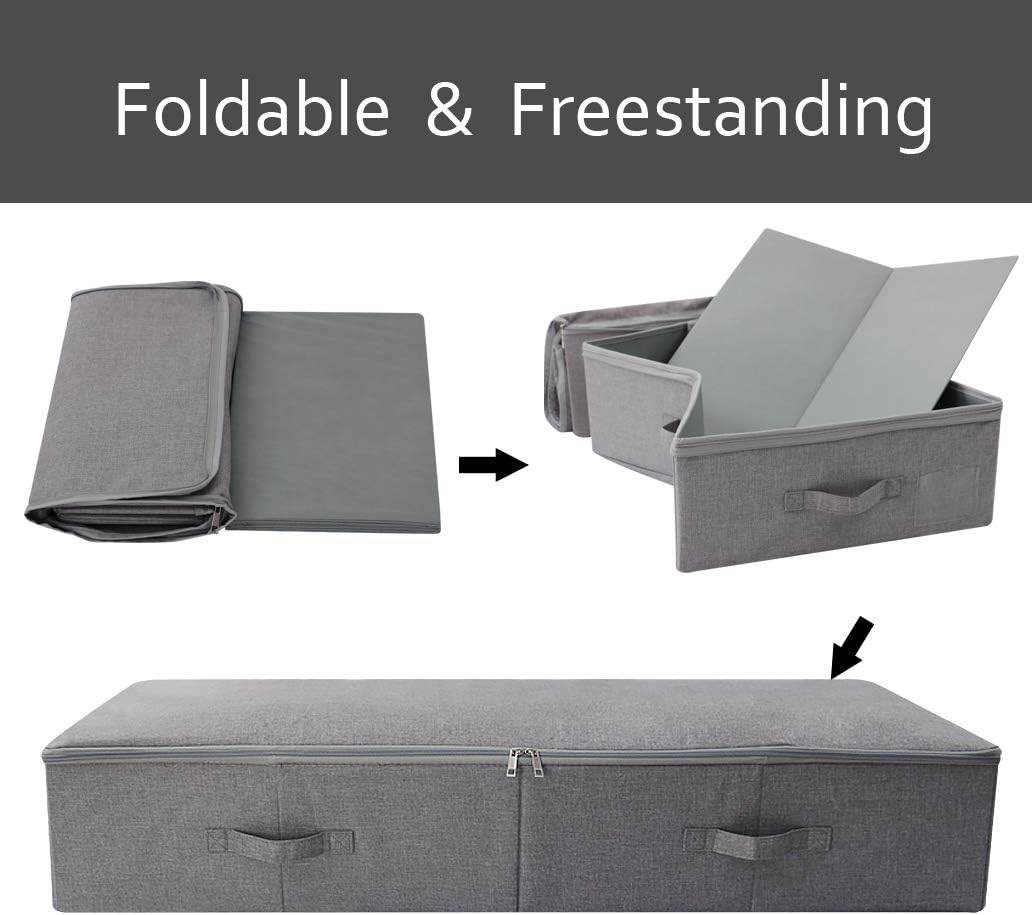 iwill CREATE PRO Under Bed Storage Bin, 100cm Large Foldable Container with Lid | 39.4"x16.9"x7" Dust-Proof Washable Organizer for Shoes, Clothing, Bedding | Durable Plastic Board, Dark Gray
