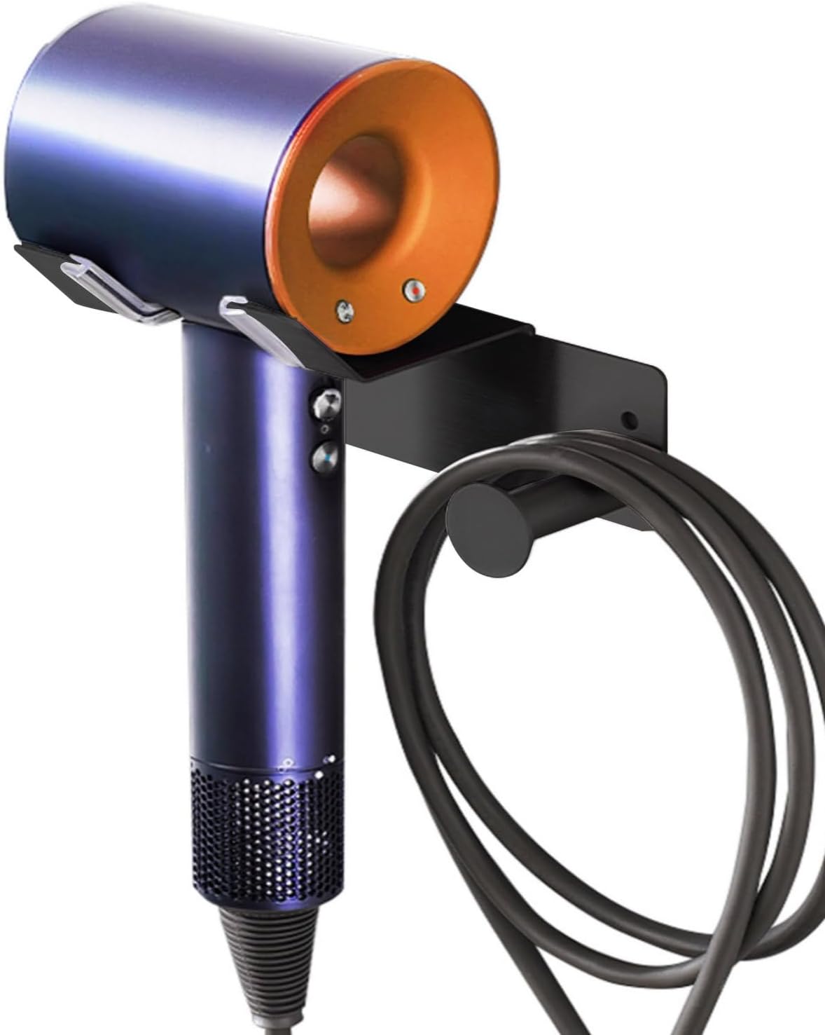 Hair Dryer Holder Stainless Steel, Blow Dryer Holder Self Adhesive, Dyson Hair Dryer Holder Wall Mounted Compatible with Dyson, Hairdryer Holder for Bathroom Black PTALSEAW