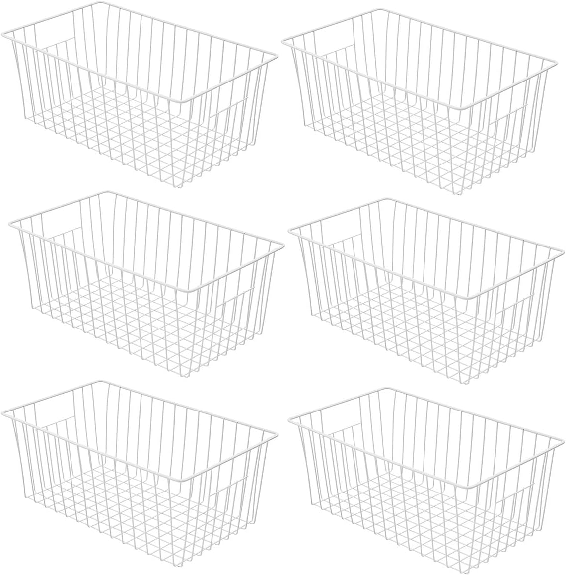 Freezer Baskets Organizer, Refrigerator Metal Wire Storage Divider, Household Container Bins with Handles for Kitchen, Pantry, Cabinet, Closets - Pearl White (6, 16in x 10in x 5.5in)