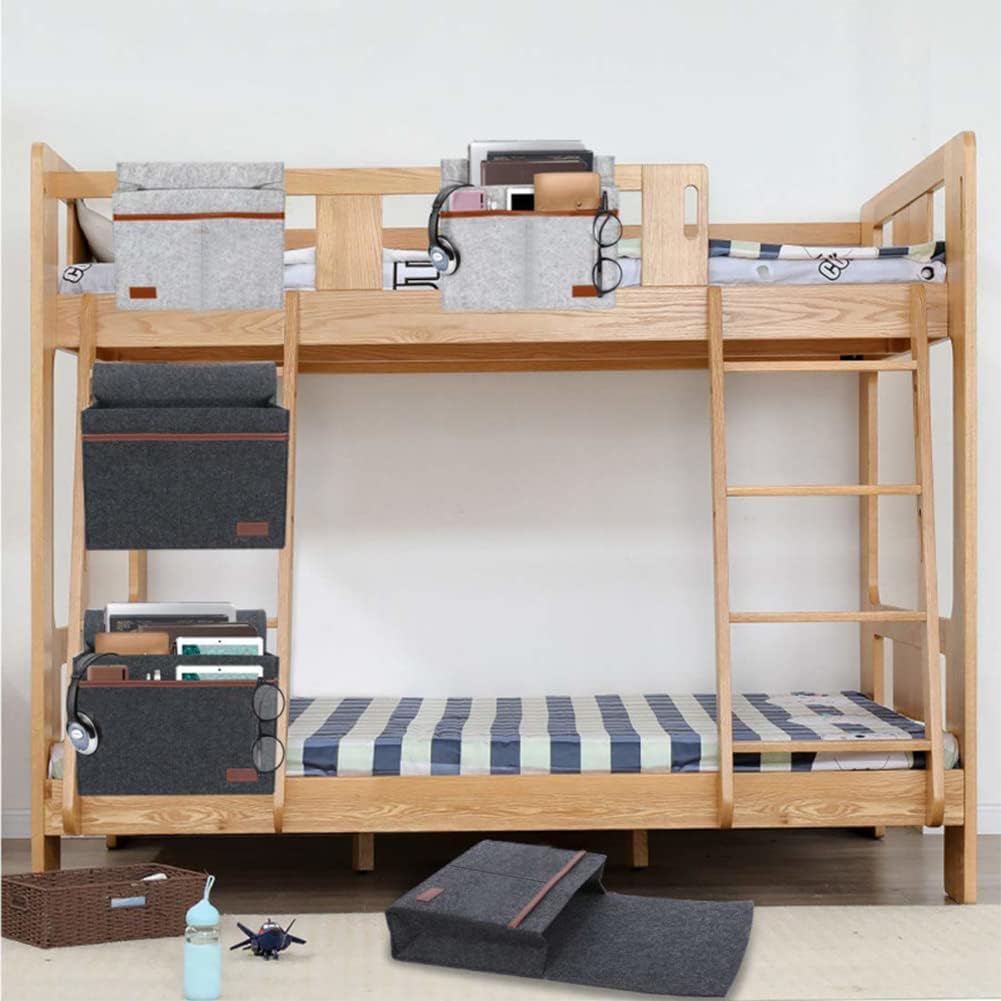Bedside Caddy,Felt Bedside Storage Organizer, Hanging Storage for Dorm Bed Sofa for tablet Magazine Phone Remotes and Water Bottle Holder (Light Grey)