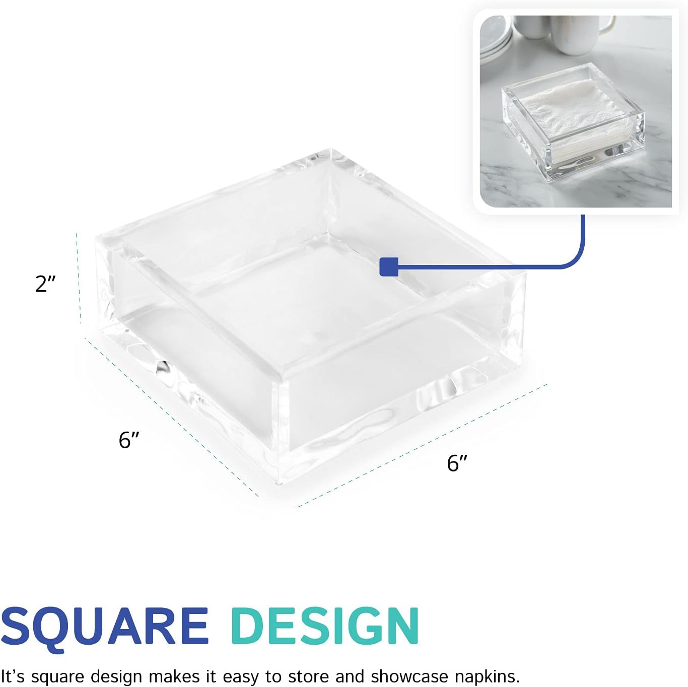 Huang Acrylic Clear Square Paper Napkin Holder | For Cocktails, Hosting, Picnics, Weddings, Parties | Long Lasting Premium Acrylic Construction