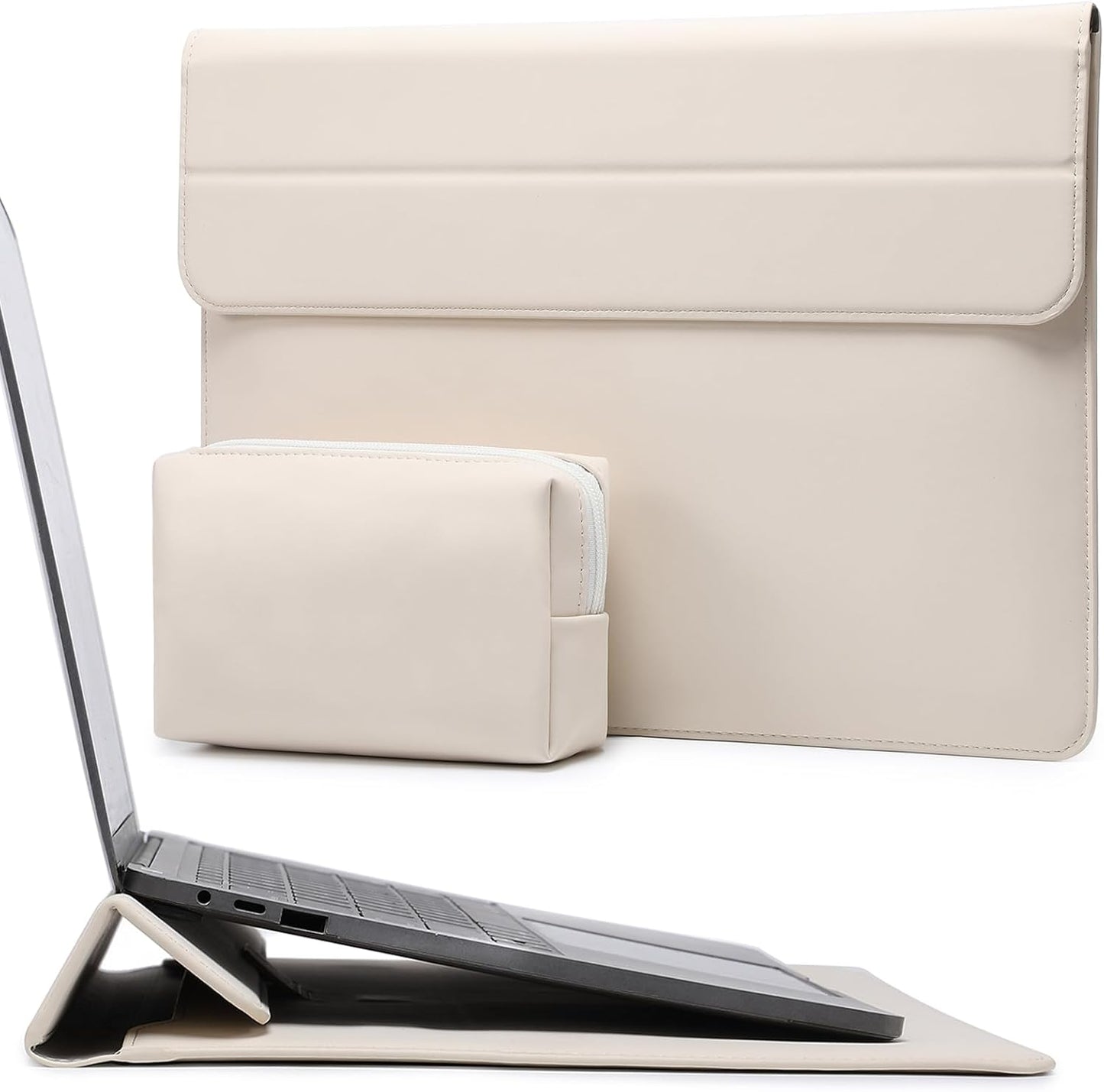 HYZUO 13.3-14 Inch Laptop Sleeve Case with Stand Feature for MacBook Pro 14 M5/M4/M3/M2/M1 2026-2021, MacBook Pro/Air 13.3, 13.5" 13.8" Surface Laptop, HP Spectre X360 13/14, Beige