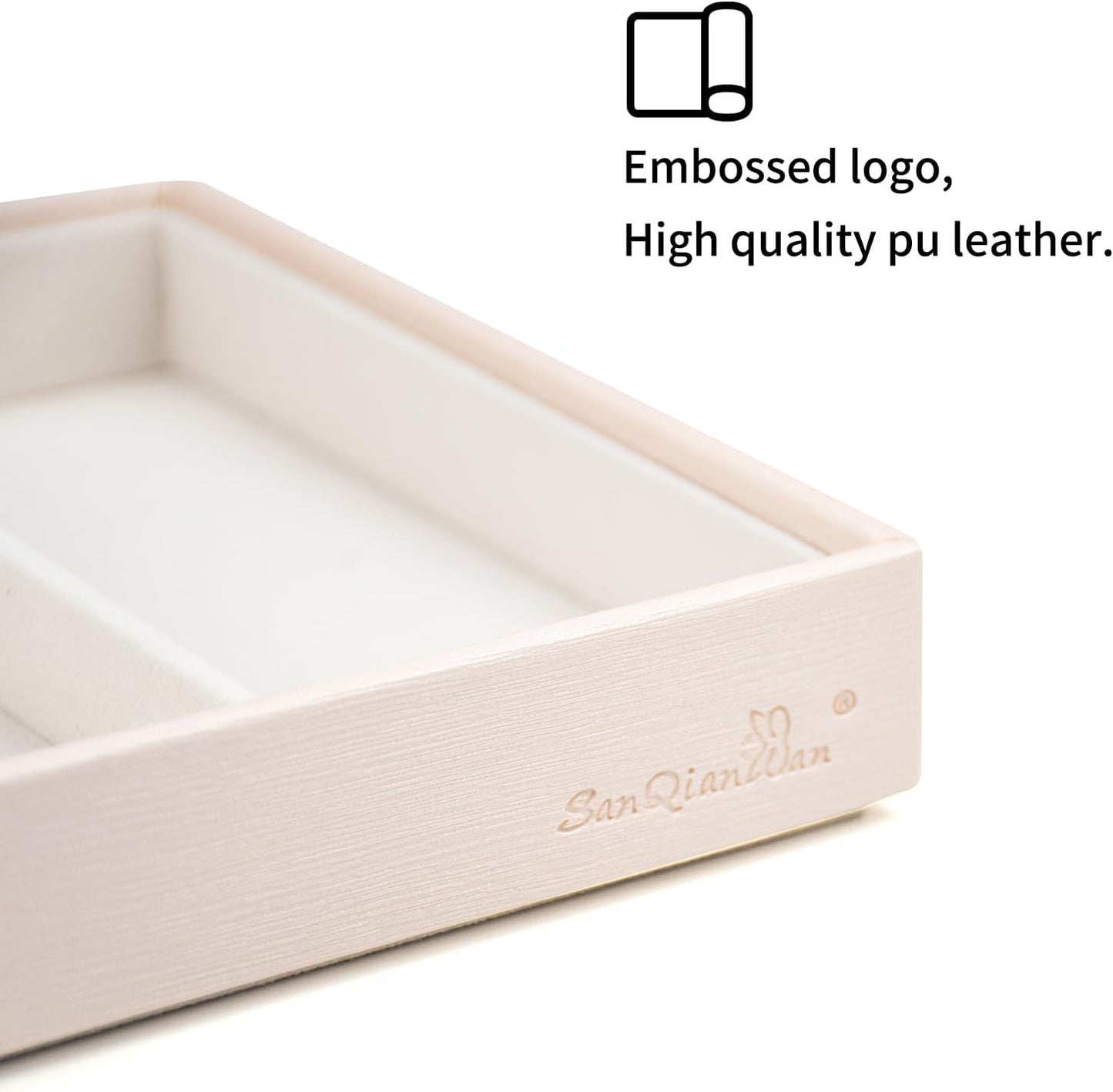 SANQIANWAN Leather Jewelry Organizer Trays Velvet Liner Storage Drawer Display Case Stackable Trays for Necklace,Rings and Earring (Pearl3)