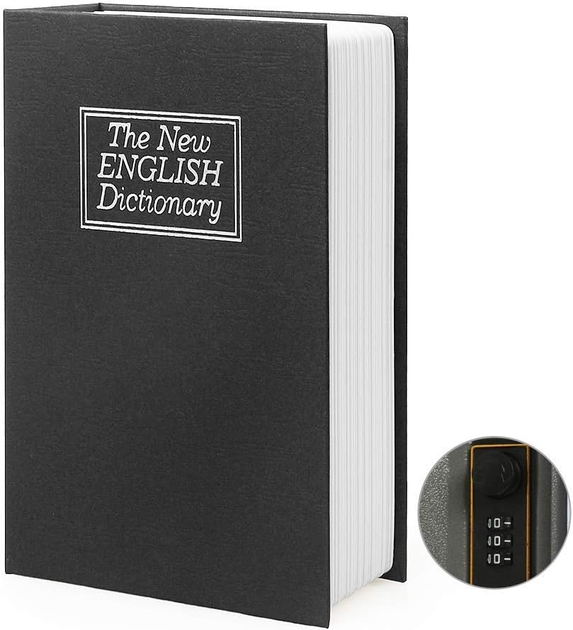 Large Diversion Book Safe Storage Box (Size 10.5"×8"×2.6") With Security Combination Lock, Dictionary Secret Hidden Safe (Black Dictionary-Combination)