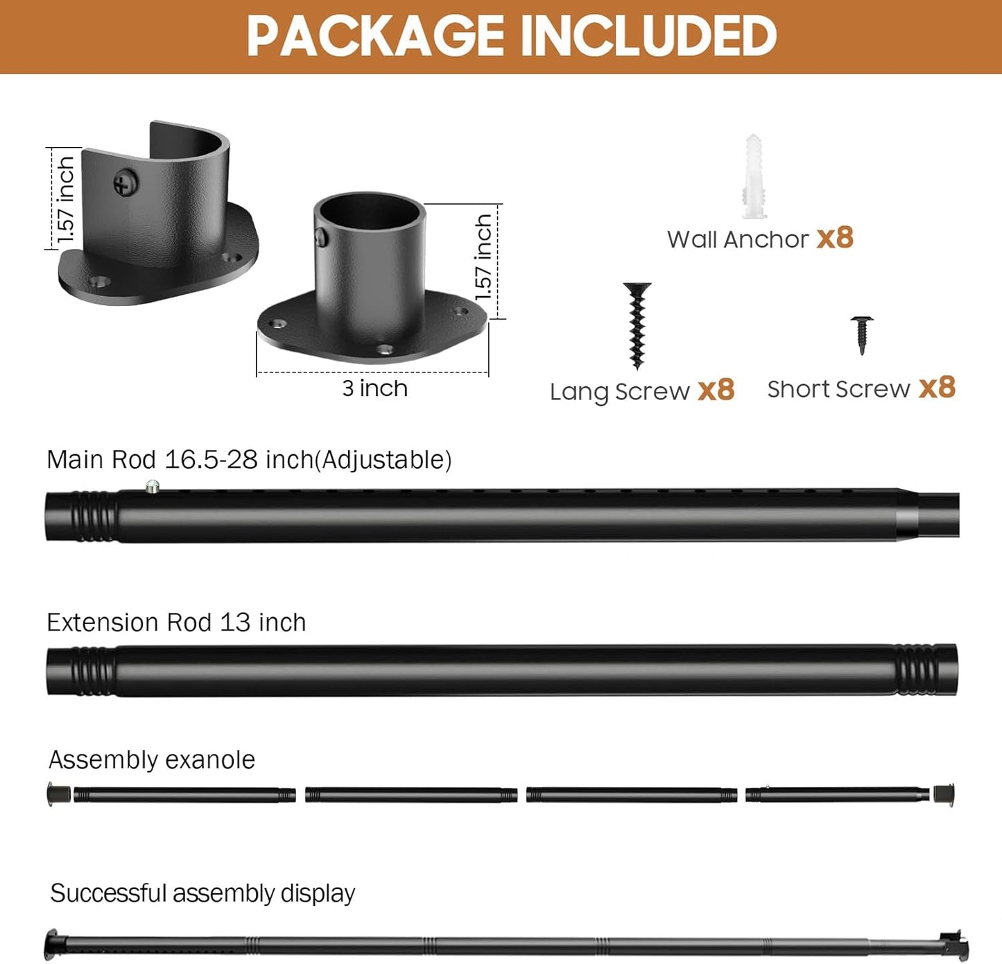 Closet Rods for Hanging Clothes, 16.5 to 79 Inches Adjustable Closet Rod, 1.3 Inch Heavy Duty Closet Hanging Rod for Wardrobes Laundry Closet Windows