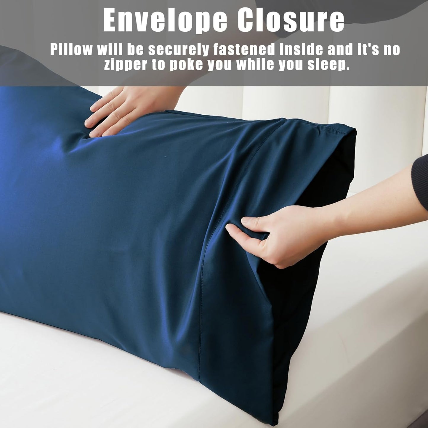 Pillow Cases King Size 2 Pack, Bamboo Rayon Cooling Pillowcases with Envelope Closure, Cool Breathable Pillow Case for Hot Sleepers & Night Sweats, 20x40 inches,Navy Blue