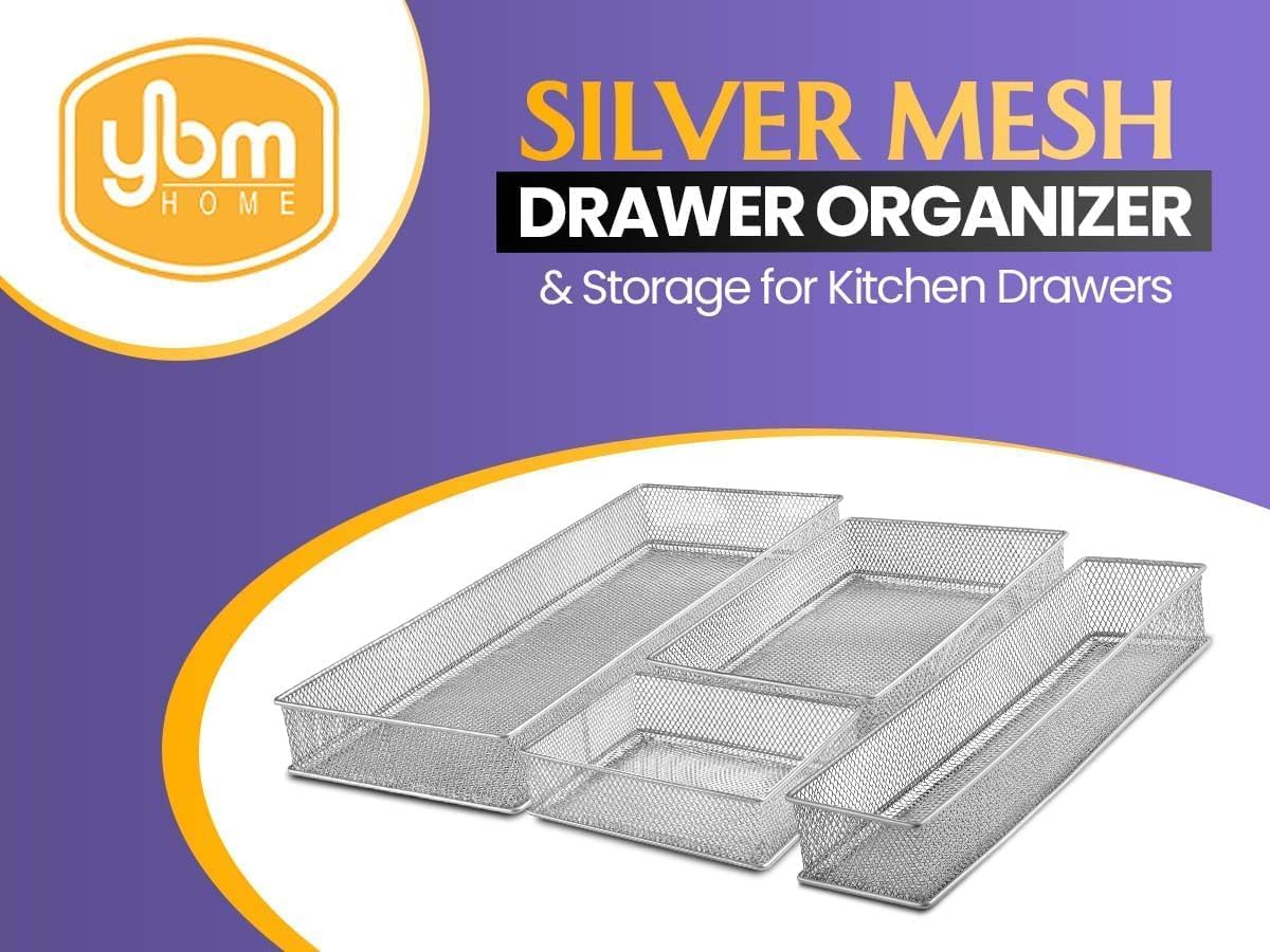 YBM HOME Silver Mesh Drawer Cabinet and or Shelf Organizer Bins, School Supply Holder Office Desktop Organizer Basket (2, 6x12x2 Inch)