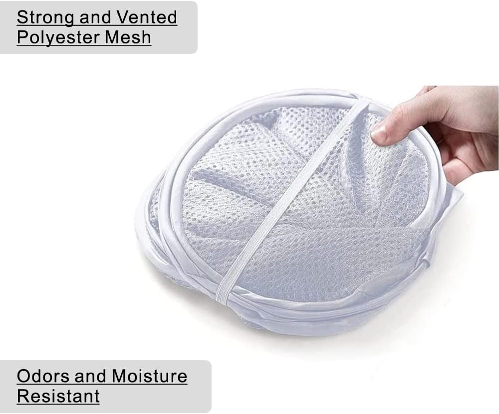 BATTOO Deluxe Strong Mesh Pop up Laundry Hamper Basket with Side Pocket Foldable Hamper for Laundry Room, Bathroom, Kids Room, College Dorm or Travel White + White