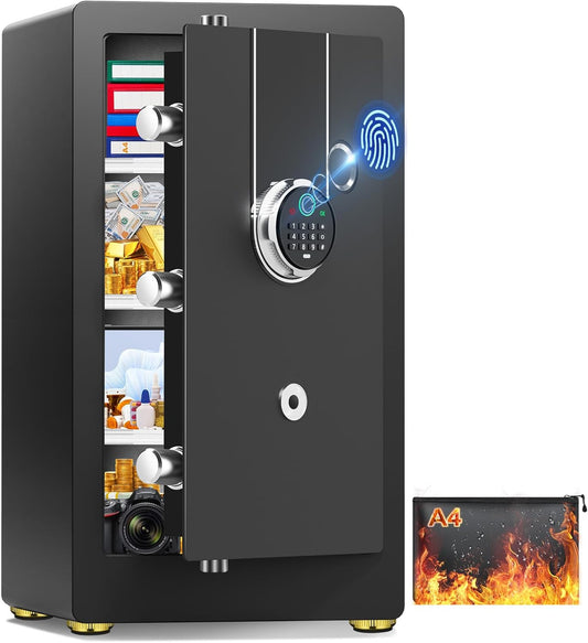 23.62" Tall Biometric Safe Box with Fireproof Waterproof Bag, 2.6 Cuft Fireproof Safe Large Document Storage Anti-Theft Dual Alerts, Mute Mode, Digital Security for Business