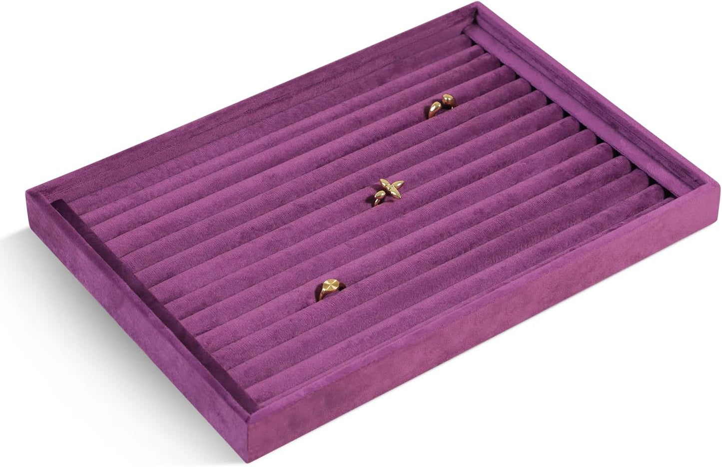 Velvet Ring Display Tray, Stackable Muilt Slot Rings Ear Stud Storage Tray, Drawer Insert Jewelry Accessories Organizers Plate (Purple)