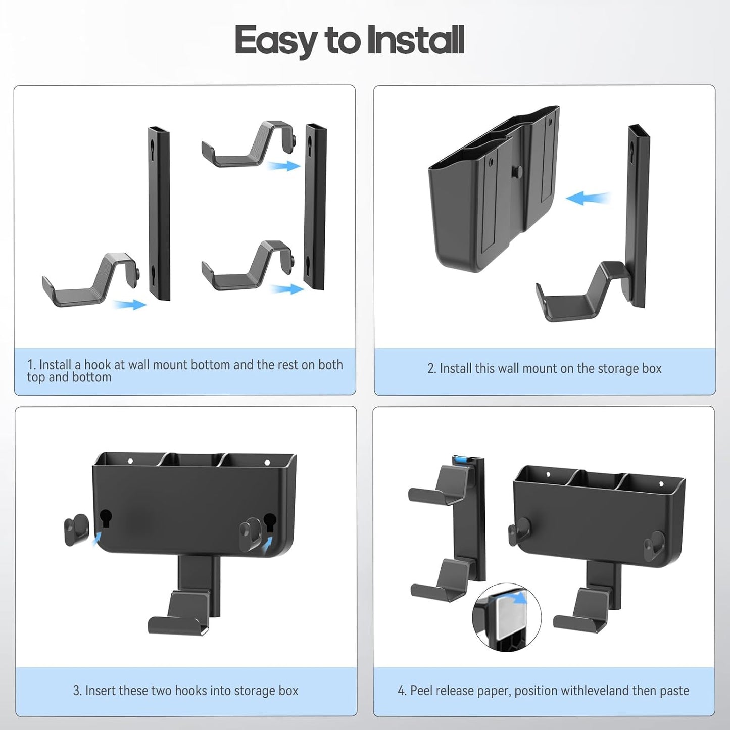 Controller & Headset & Remote Holder Wall Mount with No Drill, 4 Packs Gaming 8 Controllers Hanger Hook Mount for PS5/PS4/XBOX/Switch, Headphone Stand & Remote Control Holer Wall Shelf with Adhesives