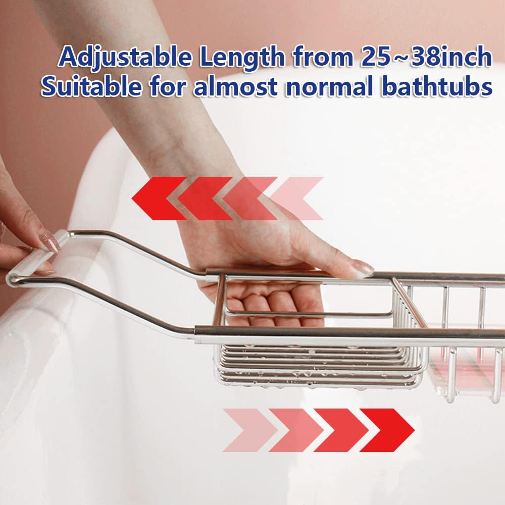 BESTHLS Bathtub Tray Caddy for Luxury Bath Expandable Extra Wide Bath Tub Tray with Wine Glass Holder & Soap Accessaries Holder & Laptop Reading and Organizer Ideal for Home Spa Lover (Silver)