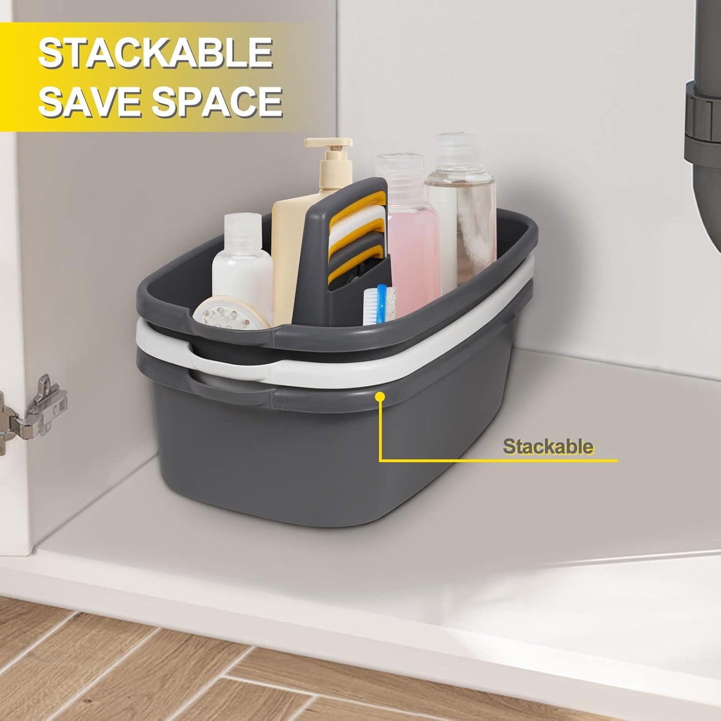 Cleaning Caddy, Cleaning Caddy Organizer with Handle, Plastic Tool Storage Cleaning Supply Caddy for College Dorm, Kitchen, Garden, Under Sink,Gray