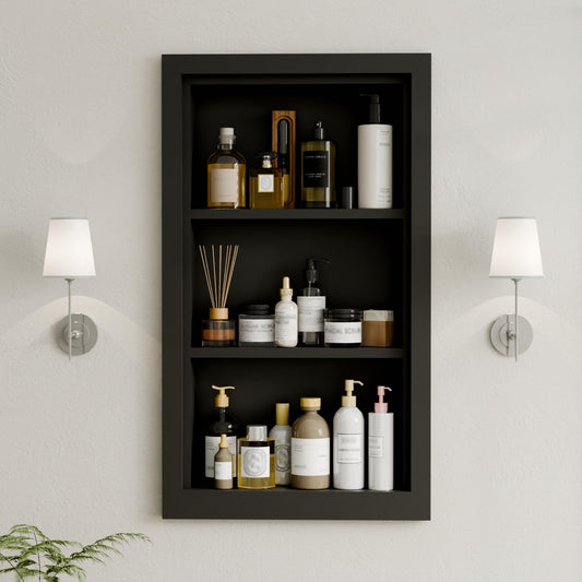 Solid Wood 14 X 24 Recessed Medicine Cabinet,3-Tier, Medicine Cabinet Organizer,Wall Niche, Bathroom Wall Cabinet, Recessed Bathroom Cabinet,recessed Wall Cabinet, Black