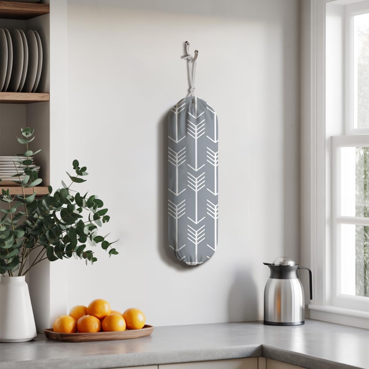 Arrows Plastic Bag Holder, Wall Mount Large Grocery Bags Holder, Washable Shopping Bags Carrierfor Home Kitchen Pantry, Housewarming Gift for Women Friends Family, Kitchen Pattern Garbage Bag 70
