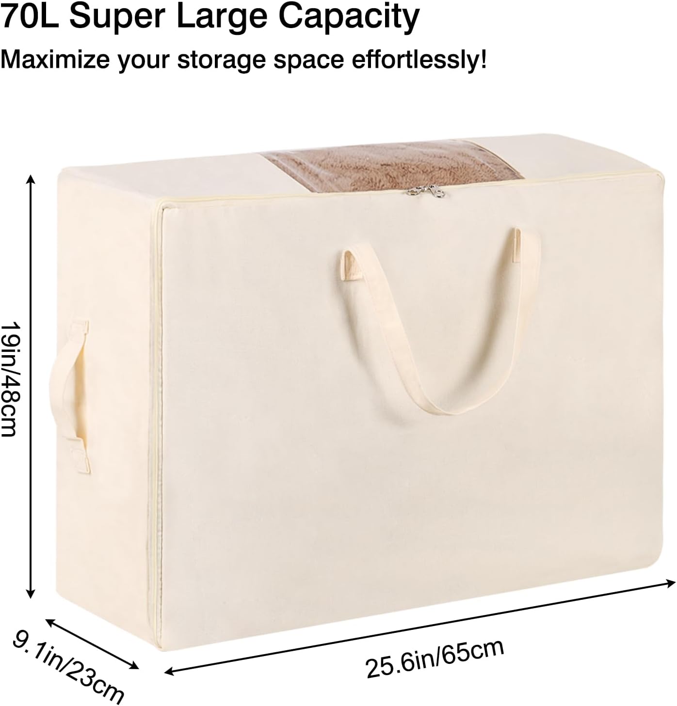 YGEOMER 2 Pack Canvas Blanket Storage Bags with Zipper Foldable Closet Organizers Storage Containers with Reinforced Handle for Dorm Storage Organizing, Bedroom, Closet,Blanket, Clothing, Comforters