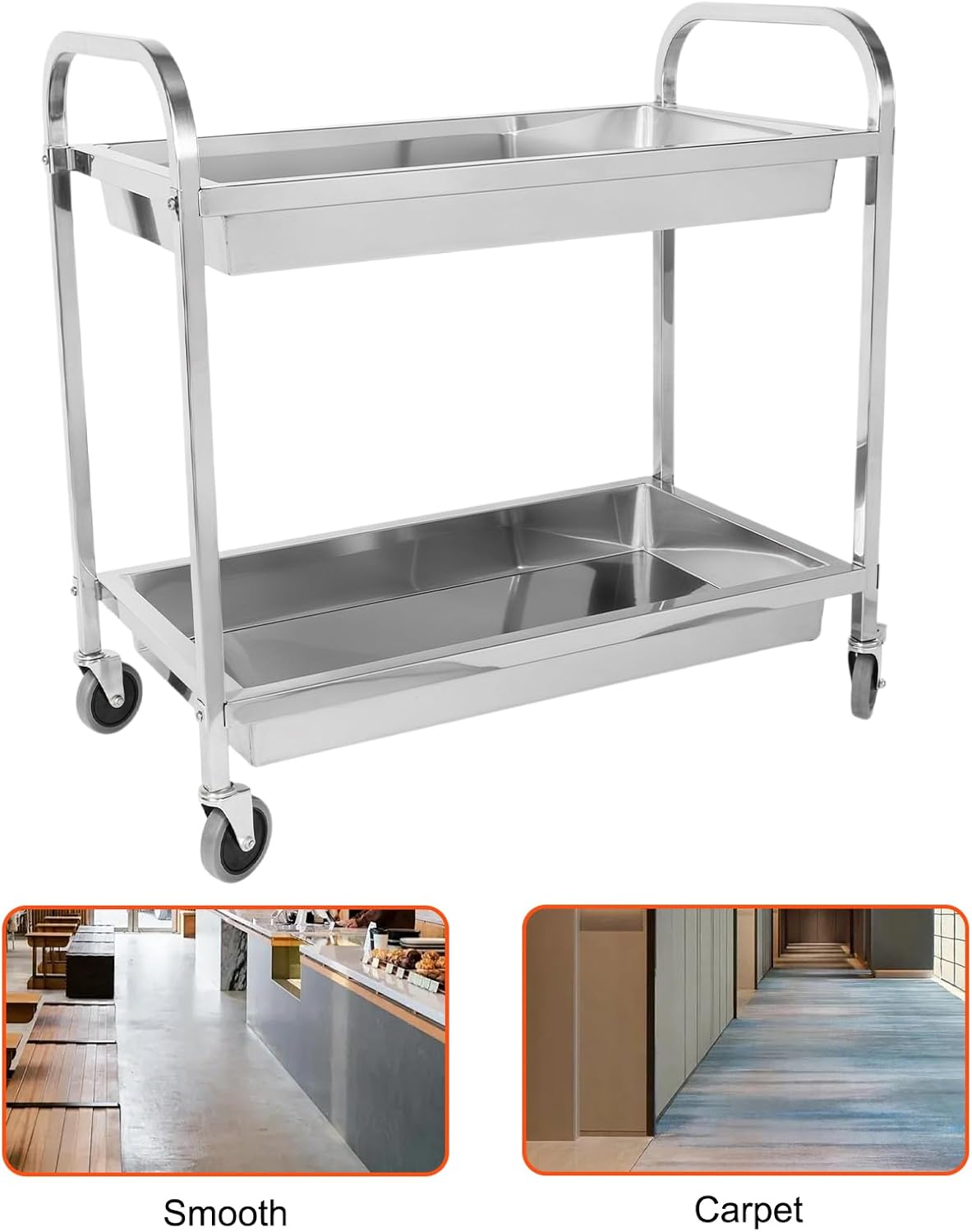 Stainless Steel Kitchen Cart with Lockable Wheels Food Storage Service Trolley Mobile Dining Car Trolley Dining Cart Kitchen Cart Utility Cart Metal Mobile Food Rolling Car 400lbs Capacity