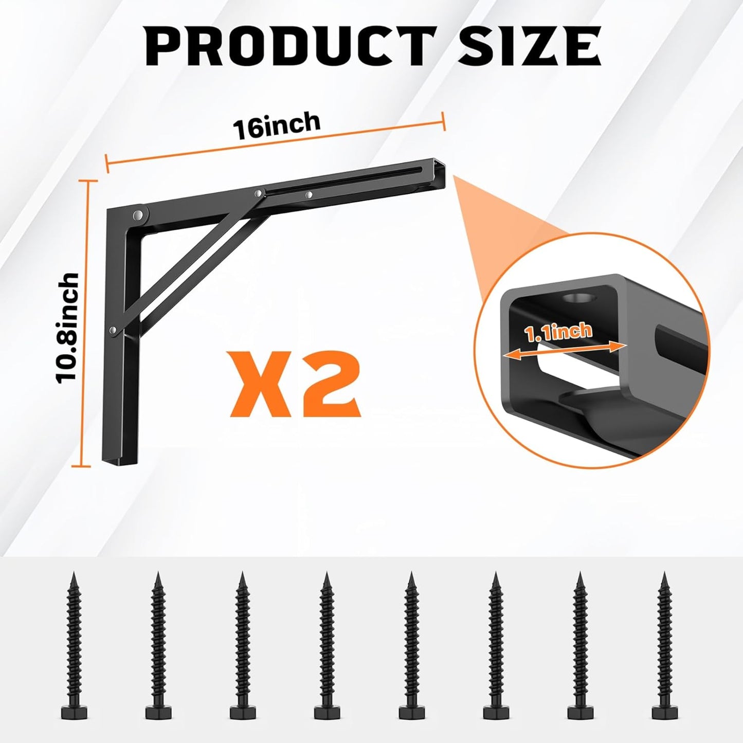 TORACK 16 inch Folding Wall Shelf Brackets, Space-Saving Collapsible Shelf Brackets for Garage, Kitchen, Laundry, Wall-Mounted Support Hinges for Workbench/Table