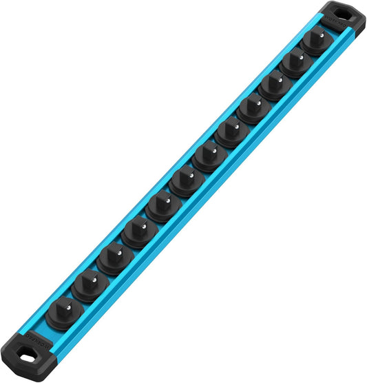 WORKPRO Magnetic Socket Organizer, 1/4-Inch Drive Aluminum Alloy Socket Rail, Heavy Duty Socket Holder, Socket Rack Kit 1/4-Inch x 12 Clips Sky Blue (Socket not Included)