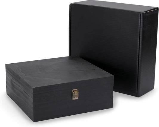 makerflo Medium Black Pine Wood Memory Box with Black Felt Inside, Hinged with Clasp, Keepsake Wooden Box Ideal for Craft, Personalization (Laser Engraving, Epoxy, UV DTF, and Vinyl) – Pack of 1