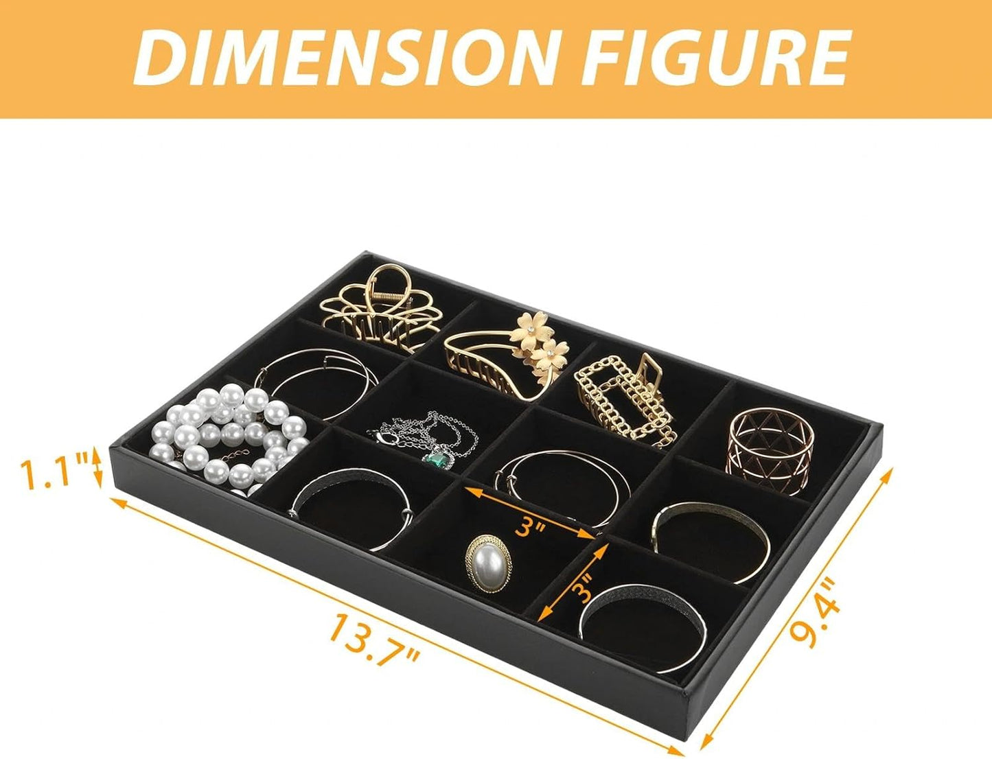 STARVAST 3 Pcs Stackable Velvet Jewelry Organizer Trays, 12 Grids Jewelry Organizers and Display Case Storage for Earrings Bracelets Necklace Rings, Jewelry Trays Drawer Insert