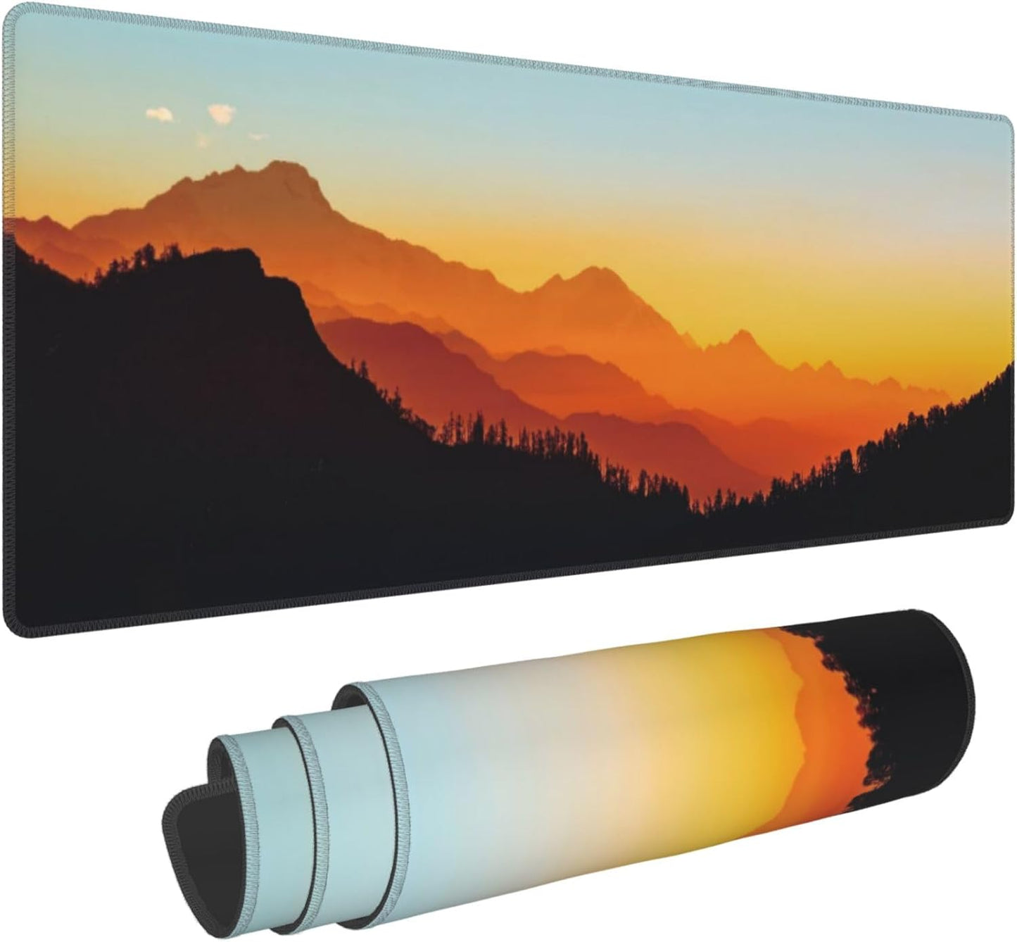 Sunset Mountain View Large Mouse Pad, Gaming Desk Mat, XL Keyboard Desk Pad Mat for Desktop, 31.5"x11.8" Non-Slip Base Big Mousepad with Stitched Edges