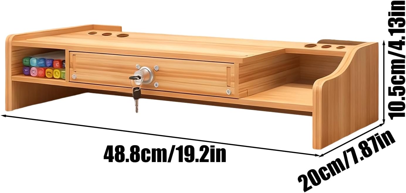 Desktop Computer Elevated Stand 48.8x20x10.5cm, Wooden Monitor Riser with Drawer, Organizer Shelf for Laptop, Printer, PC, TV Screen, Home, Dorm, Office