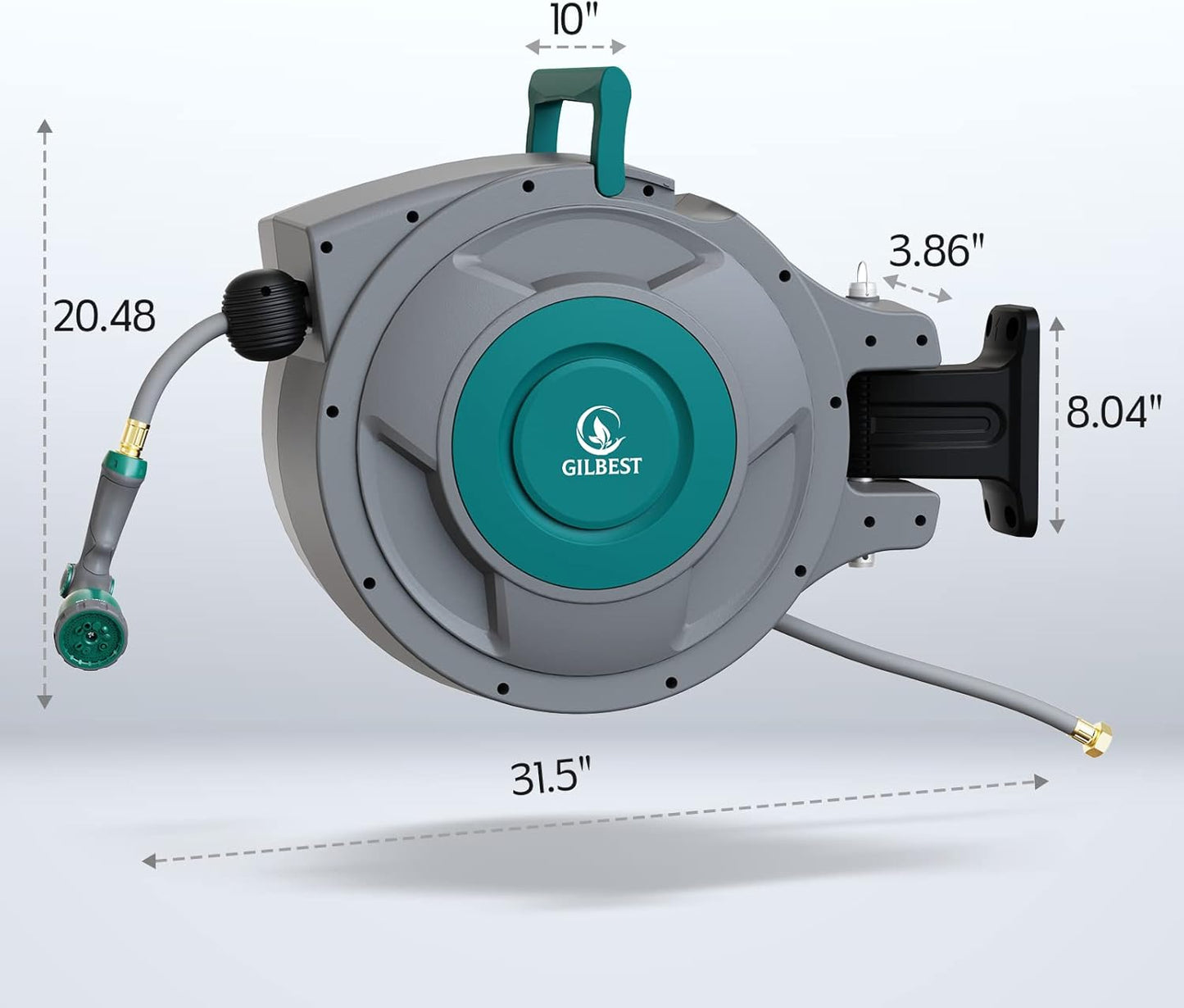 130 ft x 1/2" Retractable Garden Hose Reel, Heavy Duty Water Hose Reel Wall Mounted, Any Length Lock, 180°Swivel, Water Hose with 10-Function Nozzle for Cleaning, Watering (Green)