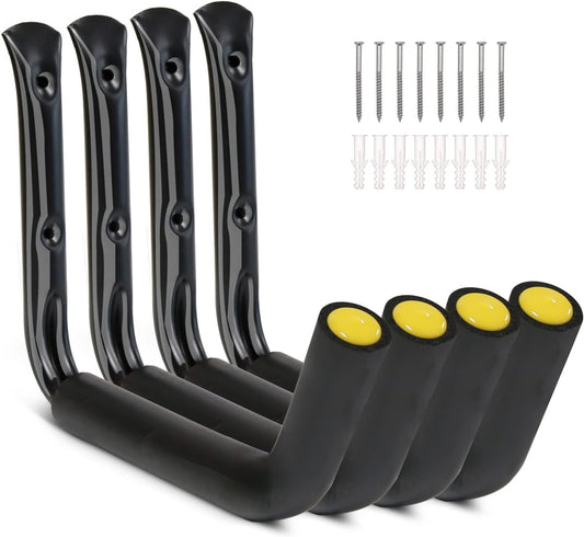 GEEDAR 100 LB Capacity (15") Heavy Duty Garage Storage Hooks (4packs) Kayak Storage Hanger Wall Mounted Rack for Hanging Ladders, Bikes
