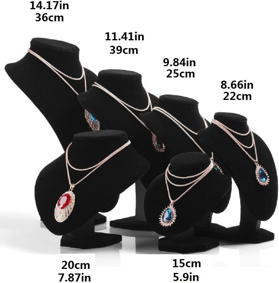 Wudygirl Black Velvet 3-Dimensional Necklace Bust Display Holder Jewelry Neck Pendant Chain Organizer Stand for Women(11.4 inch