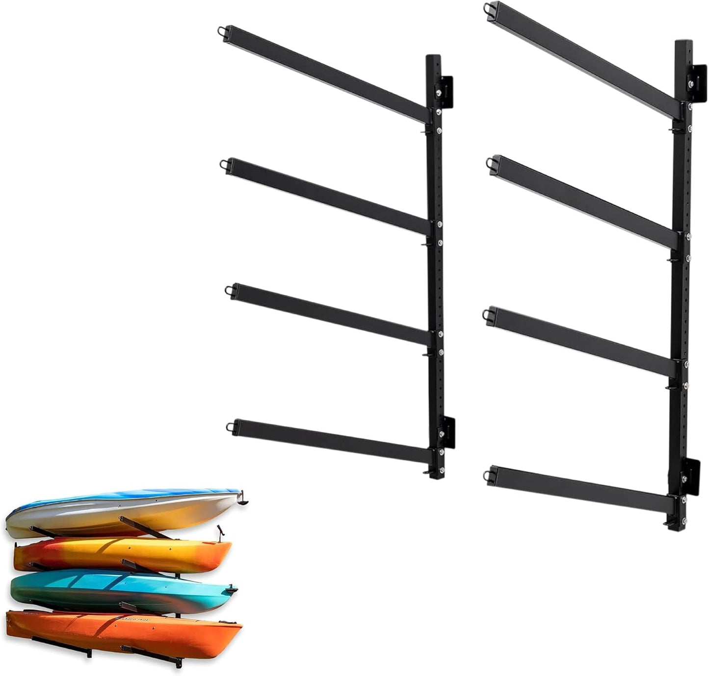 StoreYourBoard G-Kayak Wall Rack – Heavy-Duty Outdoor Kayak Rack for 4 Boats, Adjustable Storage Wall Mount Hanger, Space-Saving Outdoor Storage for Kayak Wall Mount - Holds 400 lbs - Silver