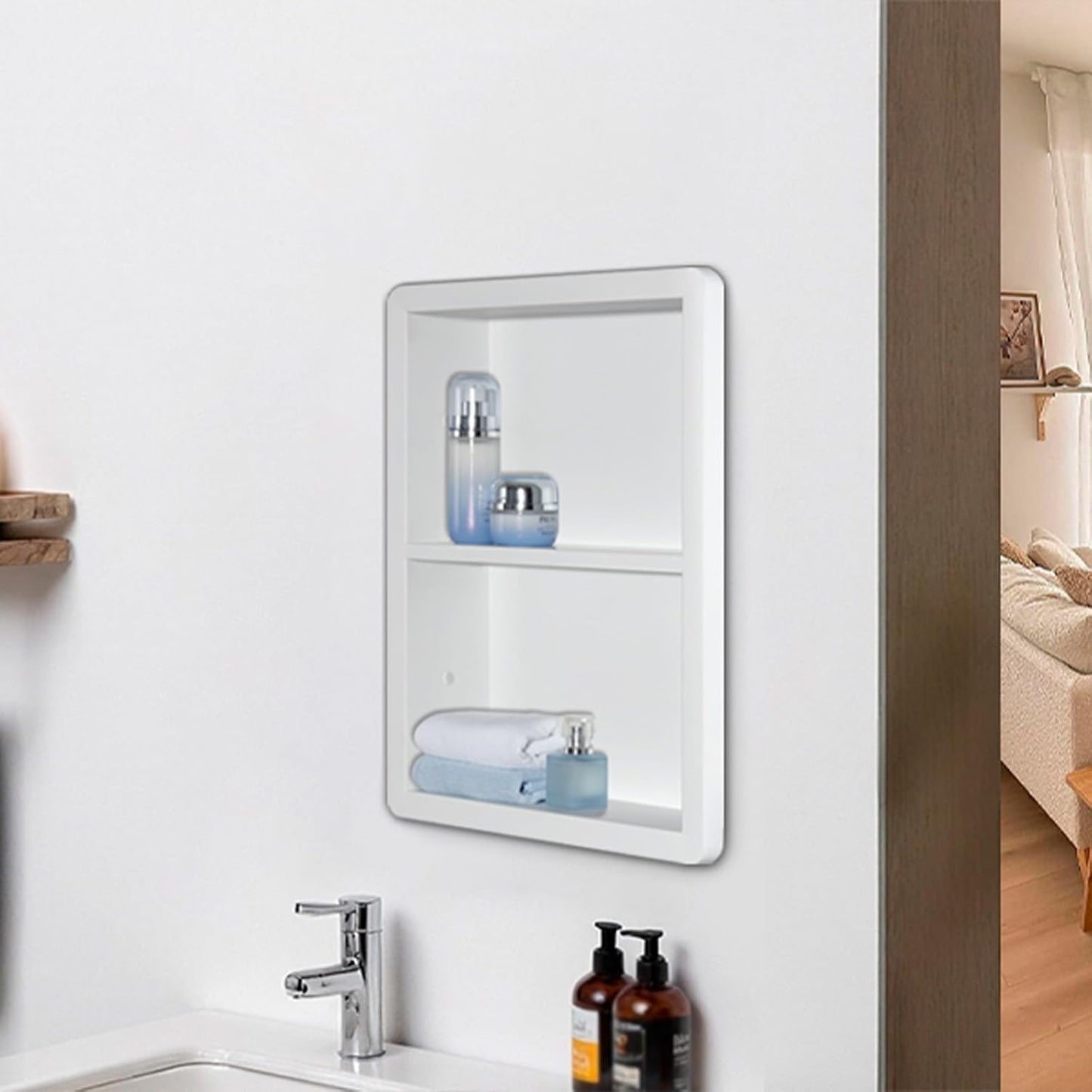 Shower Niche 14x18, Recessed Medicine Cabinet Without Mirror, 304 Stainless Steel Bathroom Storage Cabinet with Shelf, Waterproof Wall Niche for Bathroom in Matte White