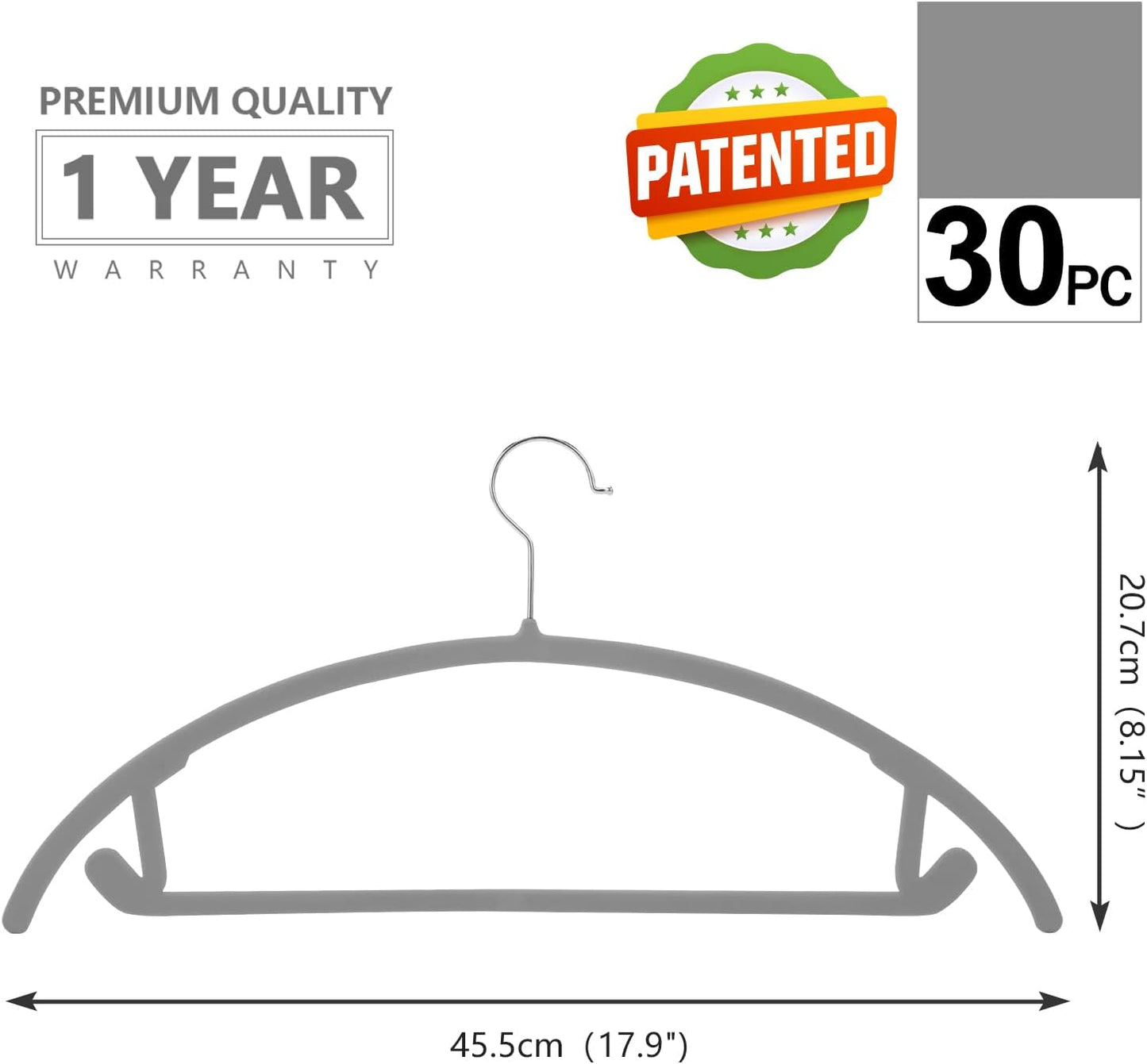 MIZGI Premium Velvet Hangers 30 Pack Heavyduty- Non Slip No Shoulder Bump Suit Hanger - Chrome Hooks,Space Saving Clothes Rounded Shape for Coat,Sweater,Jackets,Pants