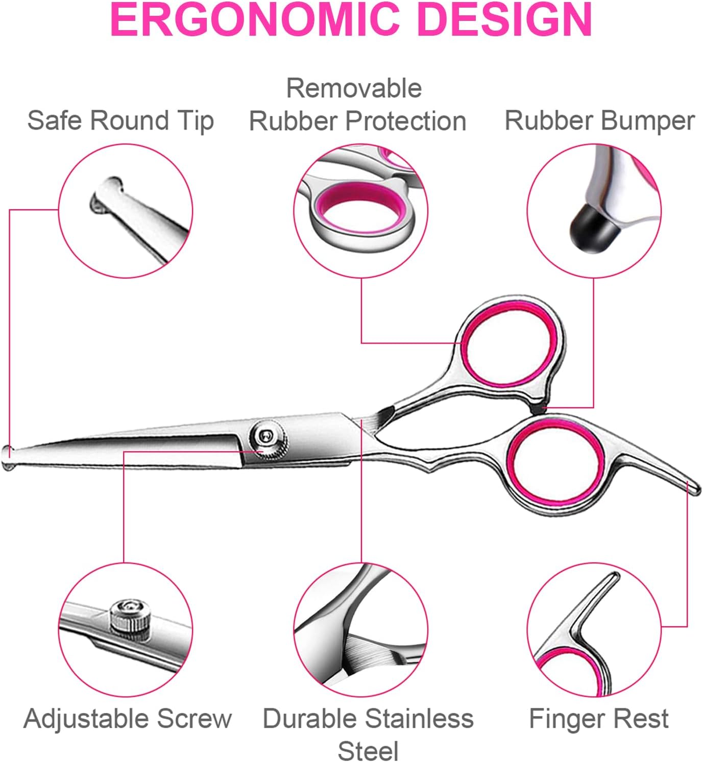 6 in1 Professional Dog Grooming Scissors Kit, Dog Shears for Grooming with Safety Round Tips, Titanium Coated Grooming Scissors for Dogs Cat Pet At Home