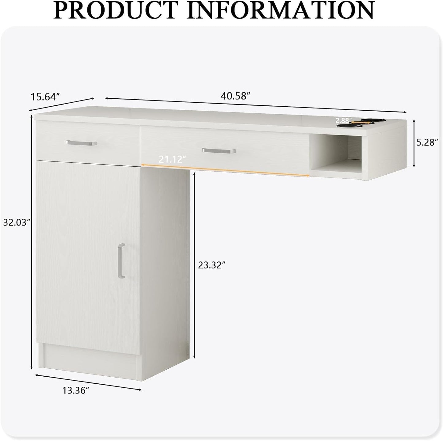 4ever2buy Salon Stations for Hair Stylist, Wall Mount Barber Station with Barber Cabinet, Hair Station Equipment Hair Dryer Holder, Drawers, Mirror not Included, White